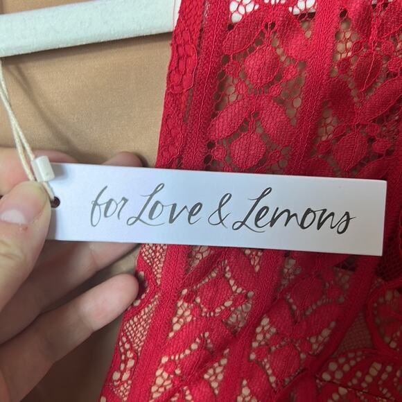NWT For Love and Lemons Lyla red floral lace cocktail bodycon mini dress - Picture 11 of 12
